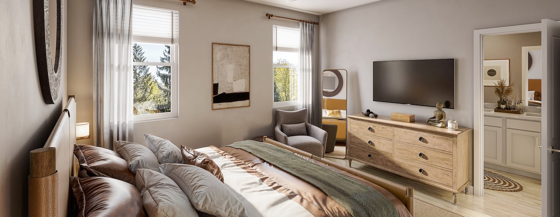 a bedroom with a bed and a tv